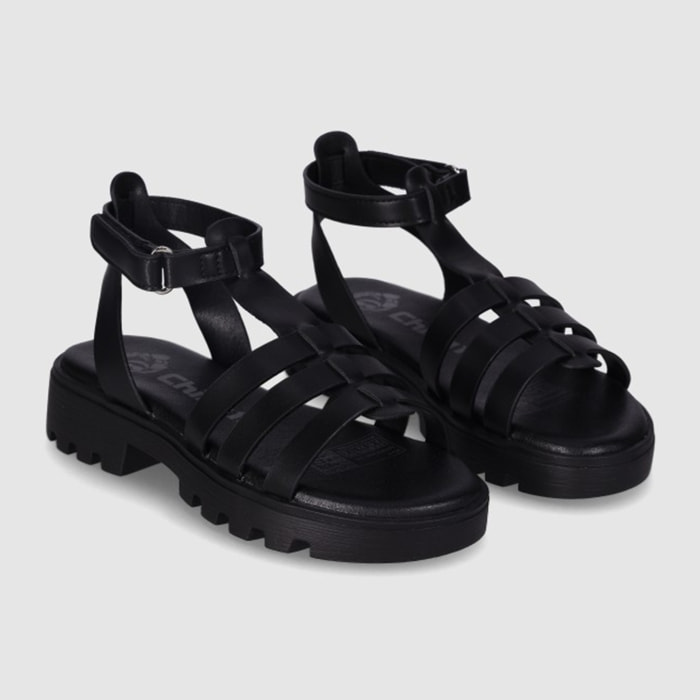 Sandalias de Piel Sintética - Negro - Tacón: Bajo
