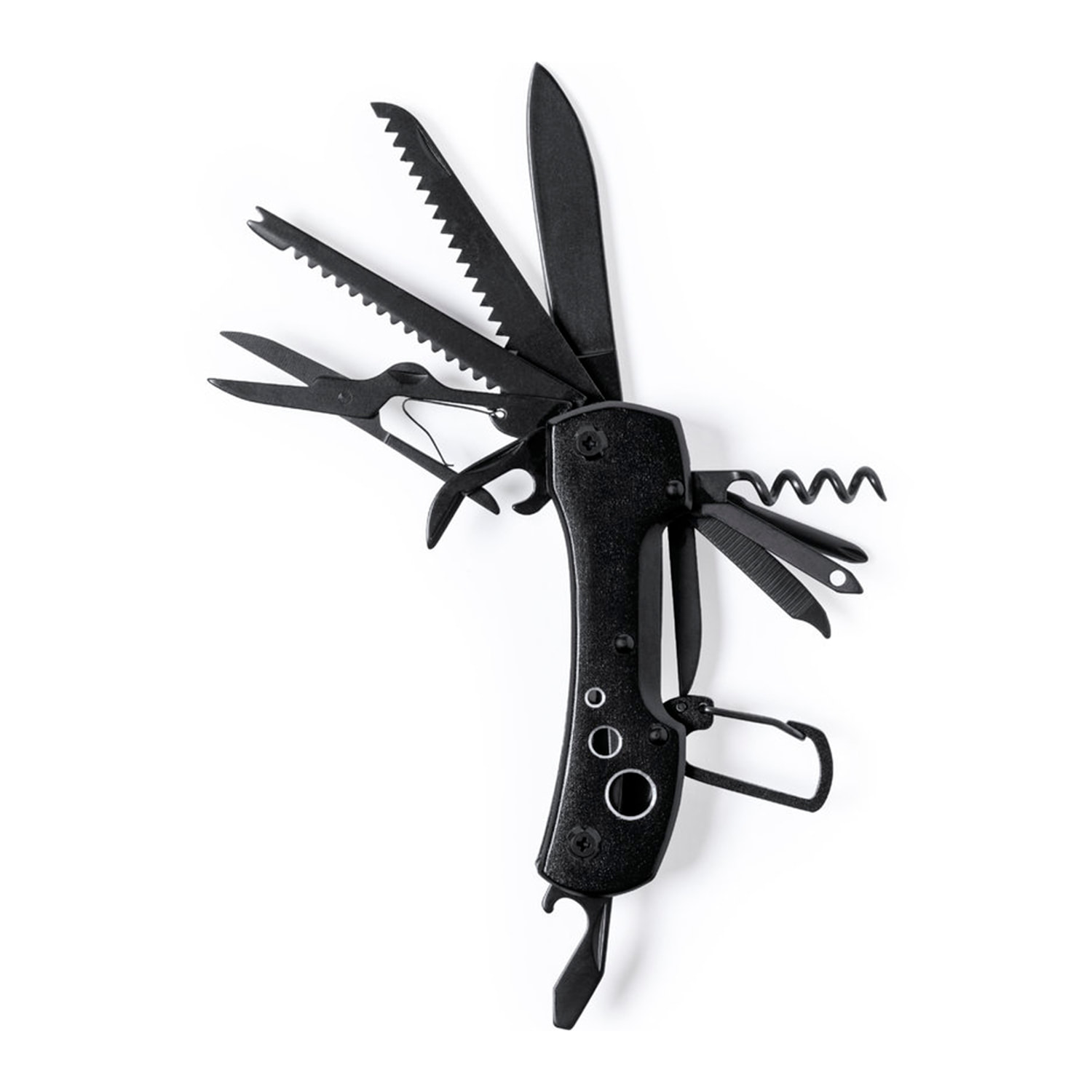 Coltello multiuso Komit con accessori in acciaio inossidabile e manico in alluminio. Con 13 funzioni.