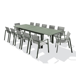 MIAMI - Ensemble repas de jardin 12 places en aluminium kaki