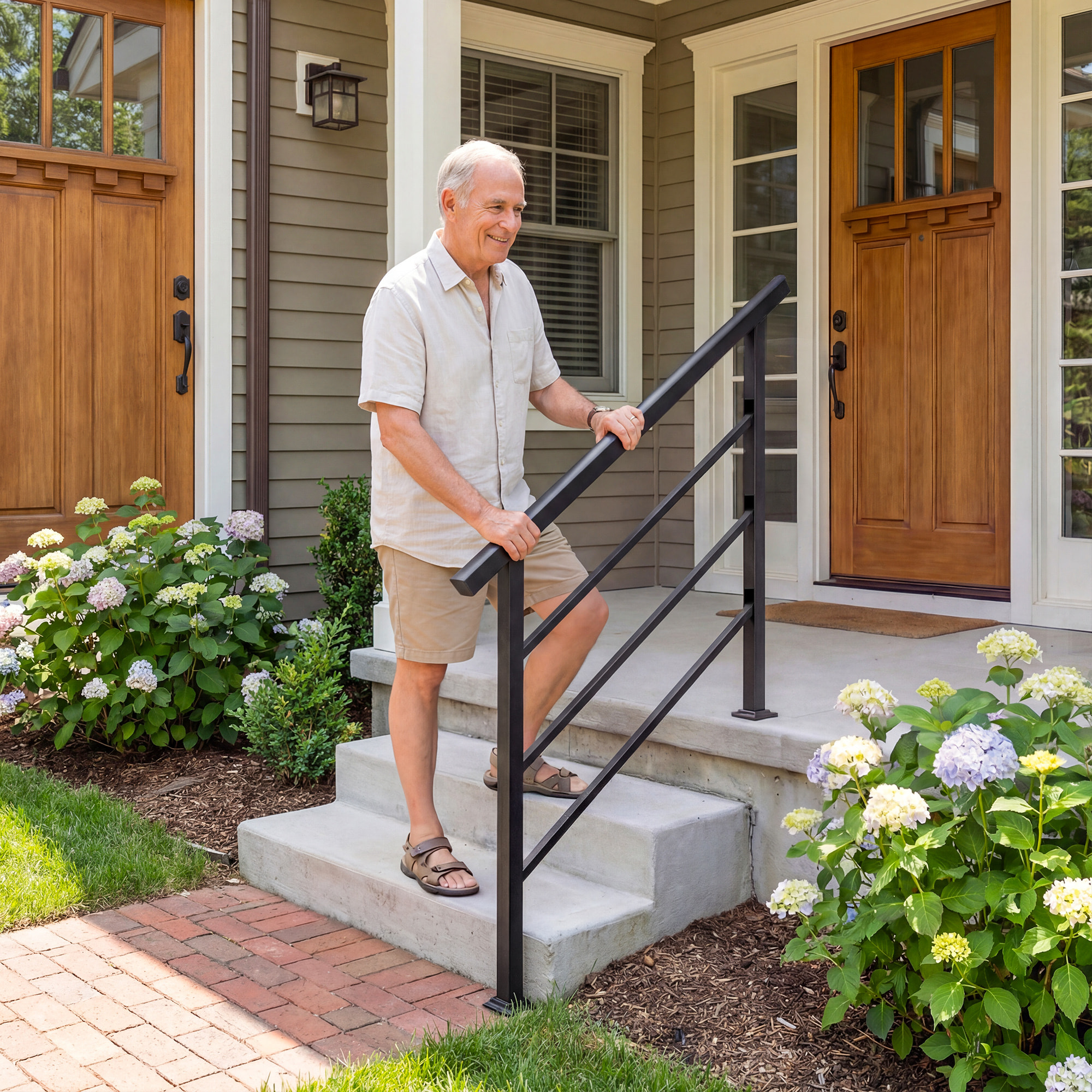 Barandilla de Escalera, 131 cm, Pasamanos para Escalera con Kit de Instalación, Ángulo Ajustable para 1-4 Escalones, para Porches, Madera y Concreto, para Exterior, Terraza, Patio, Negro