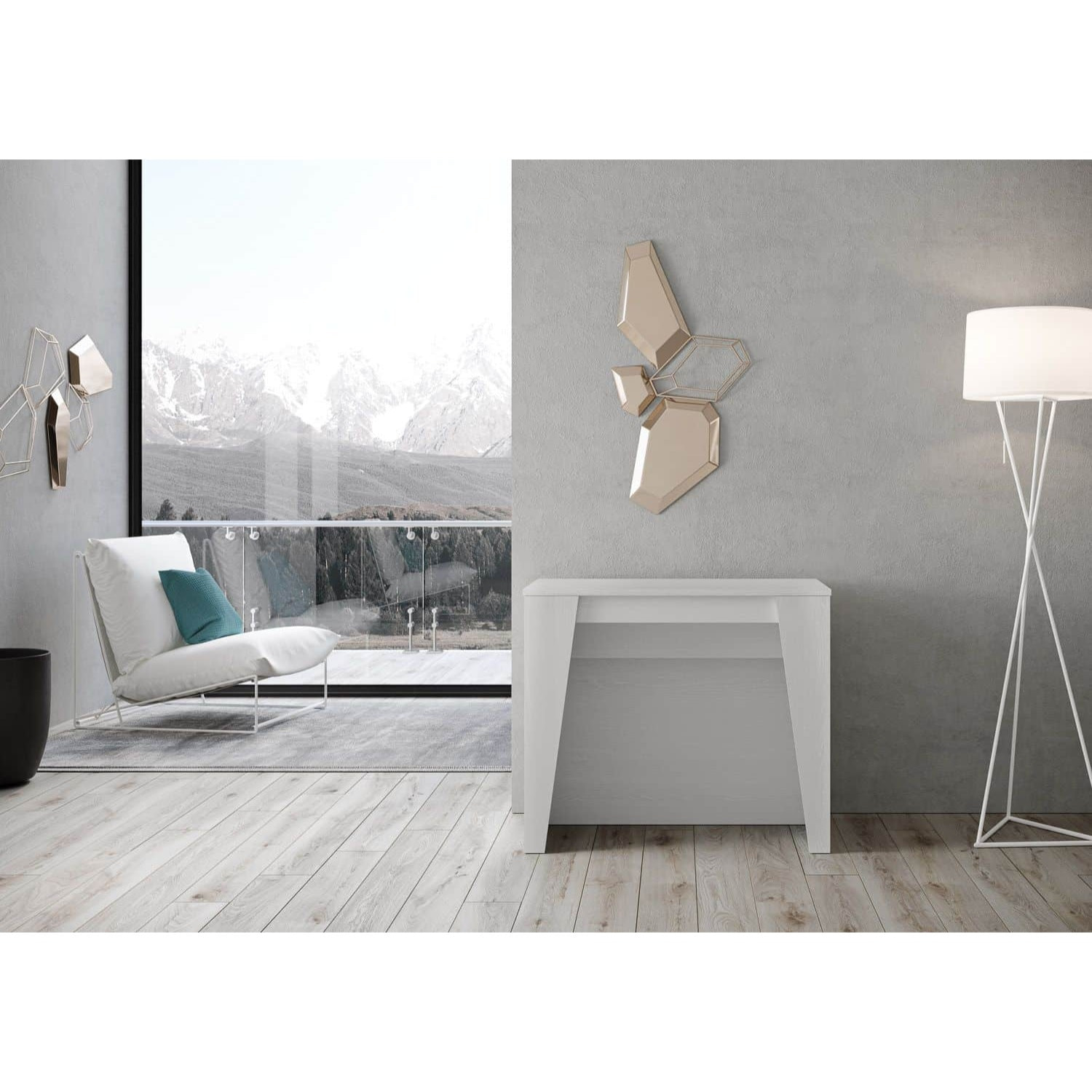 Consola extensible 90x48/296 cm Bakari fresno blanco extensiones internas