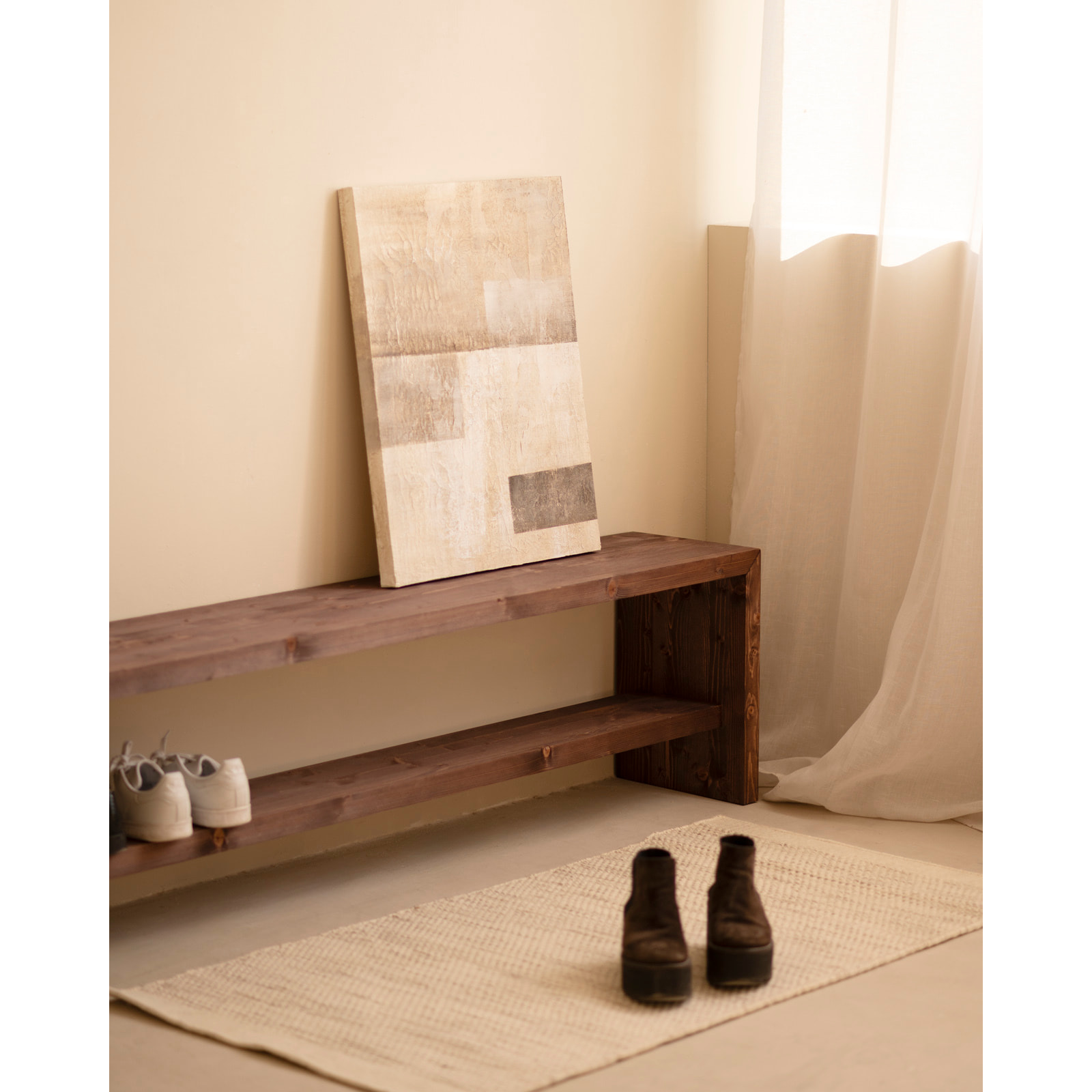 Tableau gris décoratif sur toile de coton avec cadre en bois peint à la main à la peinture à l'huile en différentes tailles