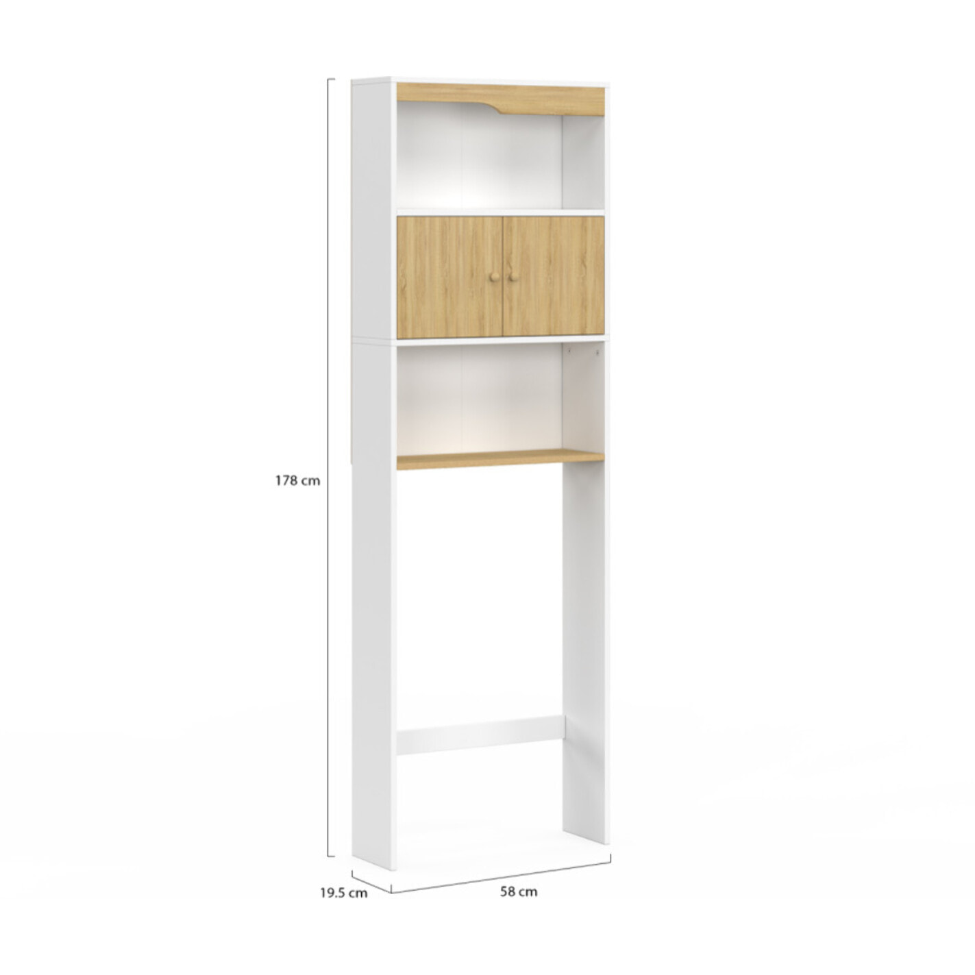 Meuble spécial dessus de WC avec placard bois et blanc