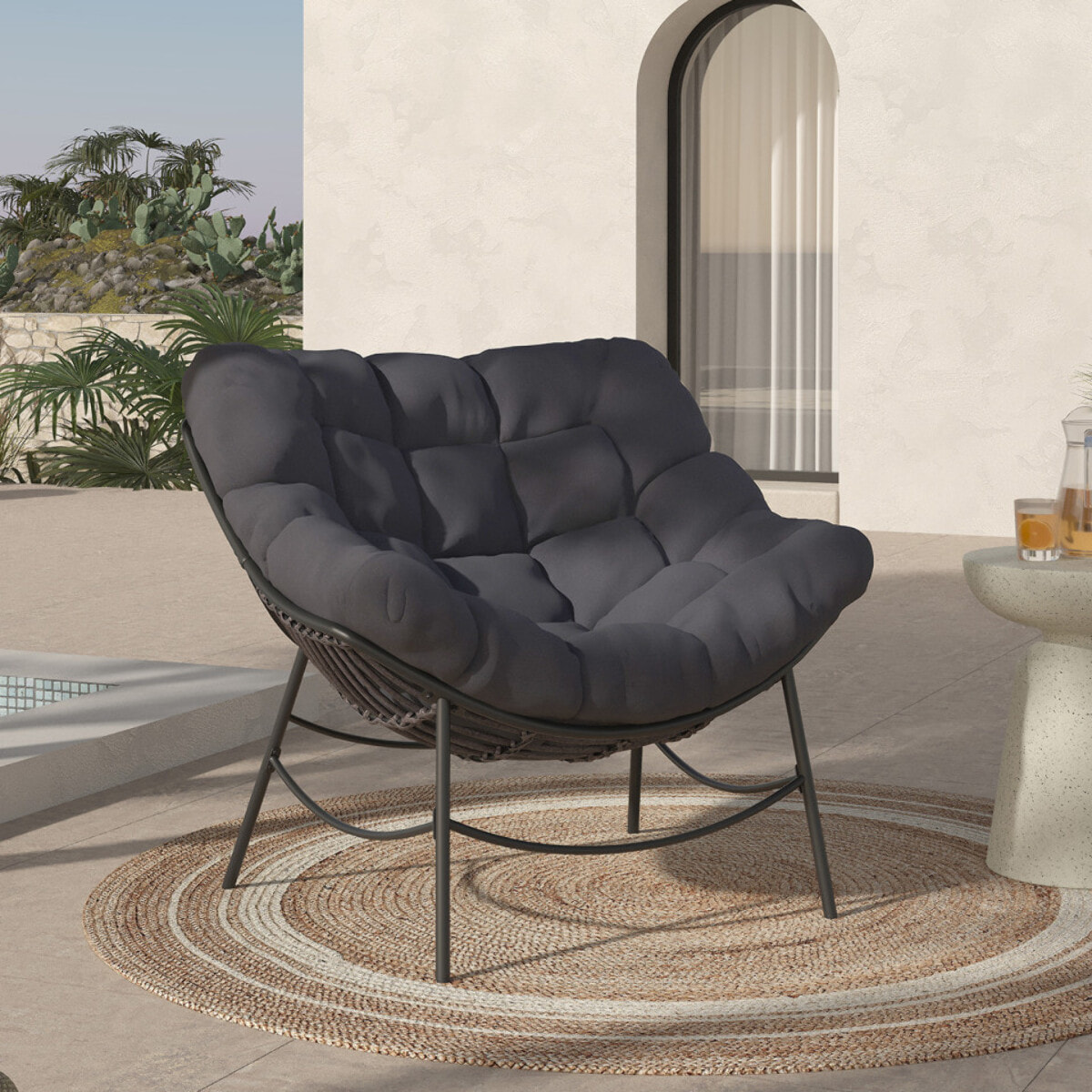 Fauteuil de jardin Lois rotin et coussin gris