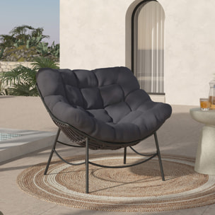 Fauteuil de jardin Lois rotin et coussin gris
