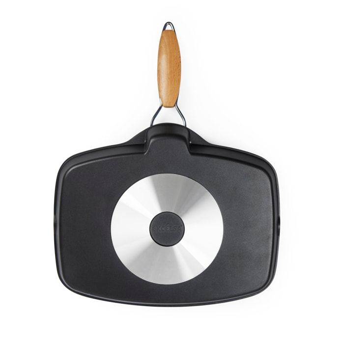 Bistecchiera 35x25 cm con coperchio Excelsa – Grigliosa, Alluminio Nero