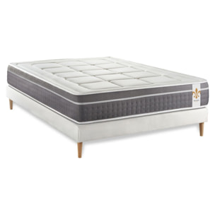 Ensemble Matelas Trente - 30cm - Ressorts ensachés et mémoire de forme - Confort hôtelier - Sommier kit Blanc