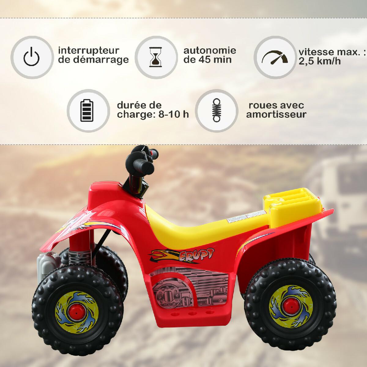 Voiture 4x4 quad électrique multifonctions 65L x 43l x 43H cm enfants +3 ans rouge et jaune