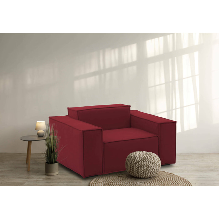 Poltrona Cristiana, Poltrona da salotto, 100% Made in Italy, Poltroncina relax in tessuto imbottito, Cm 160x95h70, Rosso