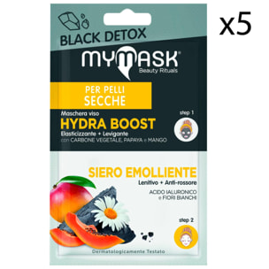 5x MyMask Black Detox Trattamento Elasticizzante Maschera Hydra Boost e Siero Emolliente - 5 Confezioni da 1 trattamento