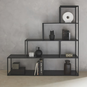 Etagère bibliothèque escalier en métal noir 4 niveaux INDUSTRIELLE  L 160 x P 30 x H 157cm