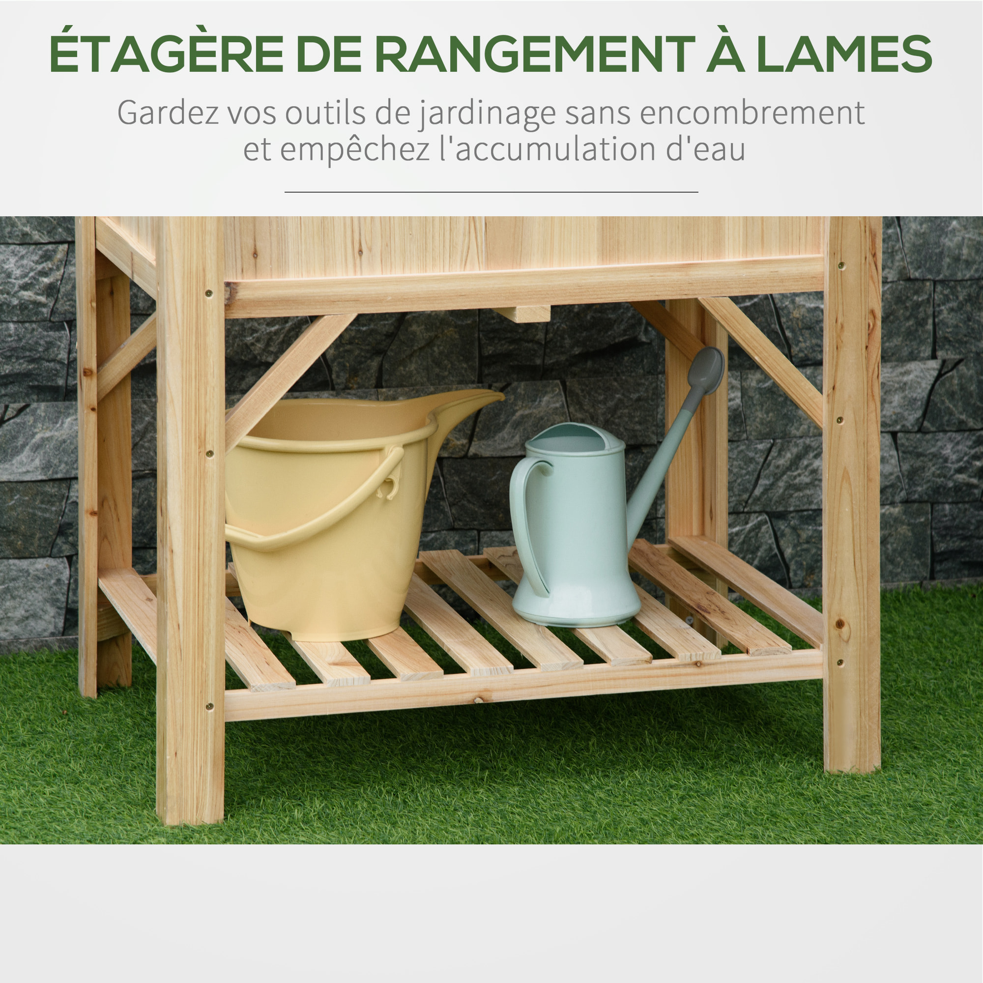 Jardinière sur pieds - carré potager avec étagère - dim. 78L x 58l x 81H cm - 6 compartiments - feutre drainage inclus - bois sapin pré-huilé