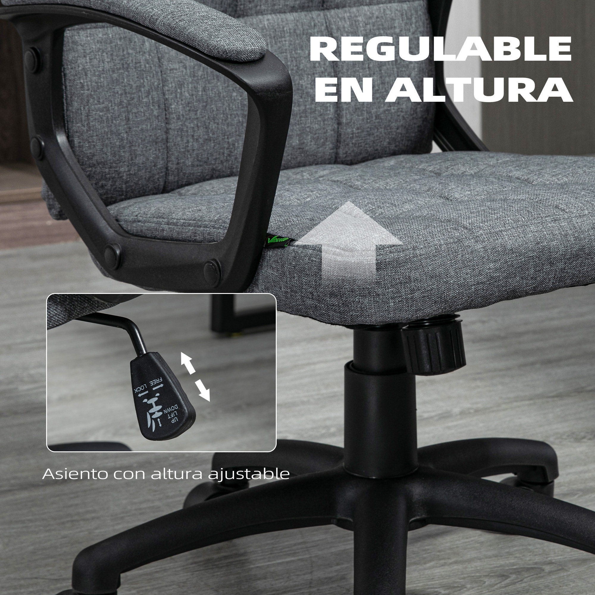 Silla de Oficina Silla de Escritorio Giratorio con Altura Ajustable y Reposabrazos Estilo Moderno Carga 120 kg para Estudio 59x63x96-105,5 cm Gris Oscuro