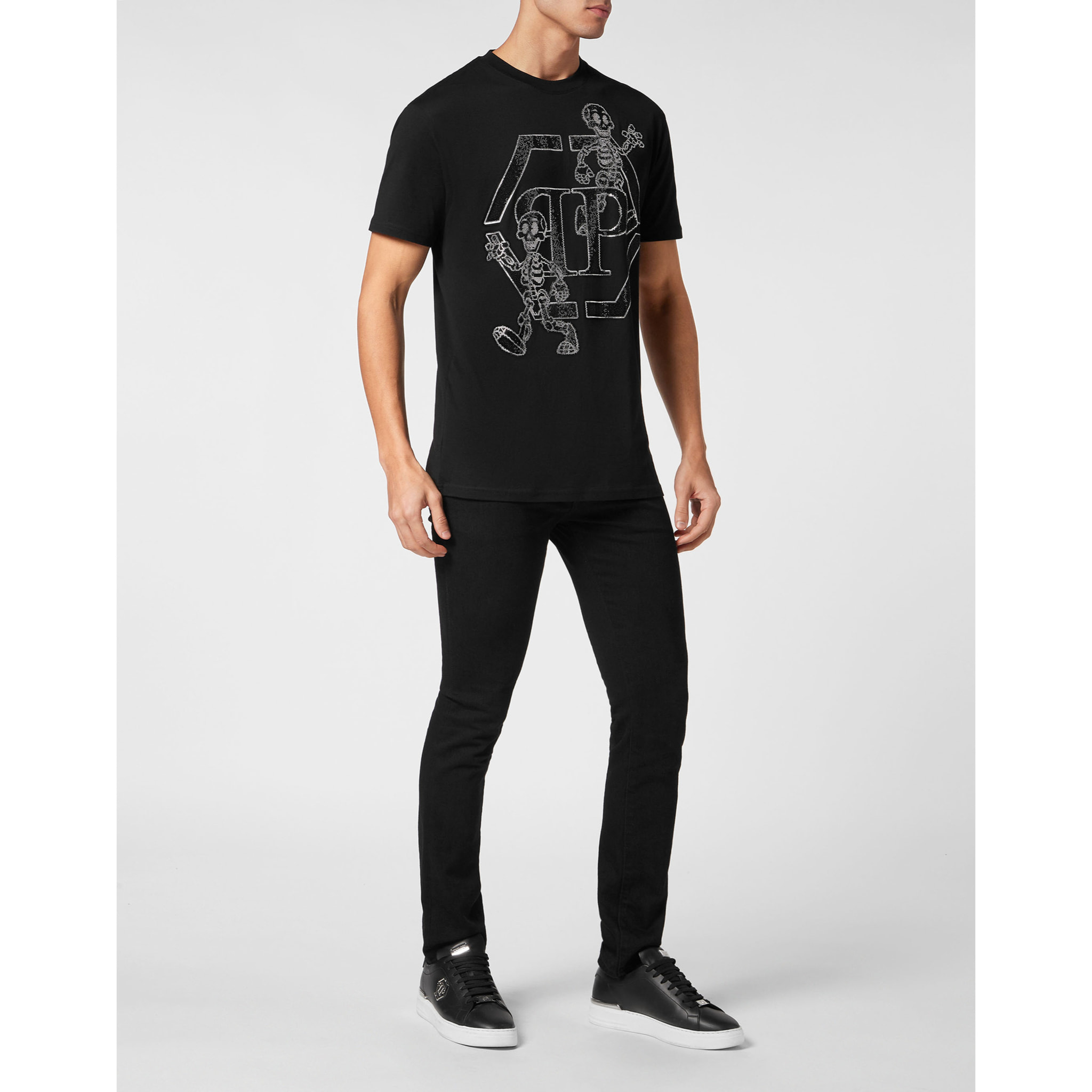 PHILIPP PLEIN Camiseta de cuello redondo y manga corta SKELETON