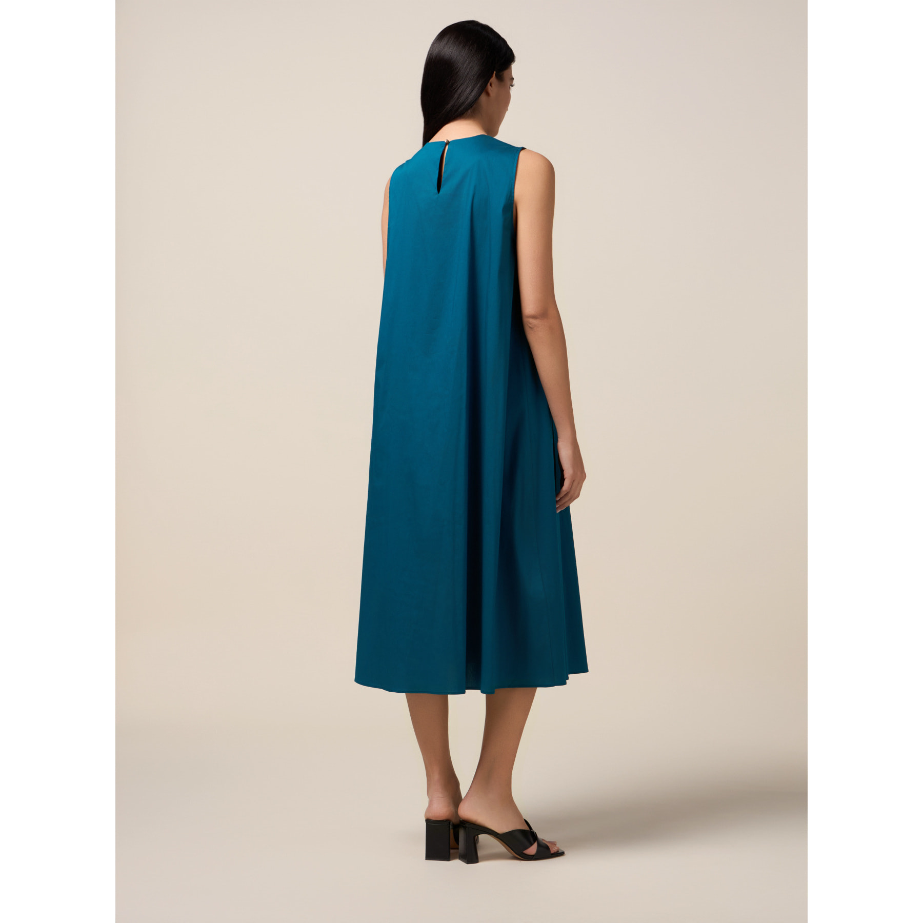 Oltre - Vestito midi in popeline con spilla - Ottanio