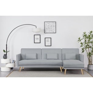 Canapé d'angle réversible et convertible 4 places en tissu gris NICE