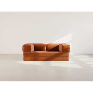 Poppy - canapé 3 places convertible en velours côtelé - Terracotta