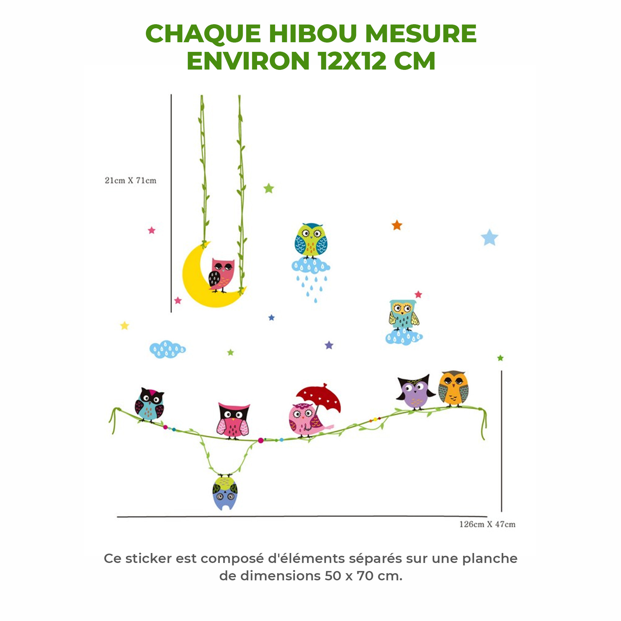 Stickers Muraux décoration adhésifs Hiboux sur Lianes