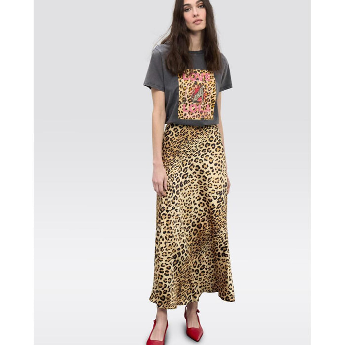 gonna in raso con stampa animalier