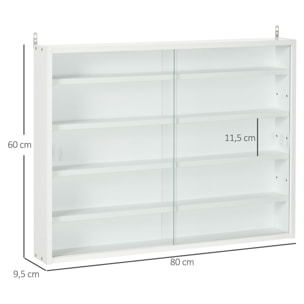 Vitrina de Pared Vitrina de Madera con Estantes Ajustables y 2 Puertas Correderas de Vidrio para Colecciones Perfumes Figuras de Decoración 80x9,5x60 cm Blanco