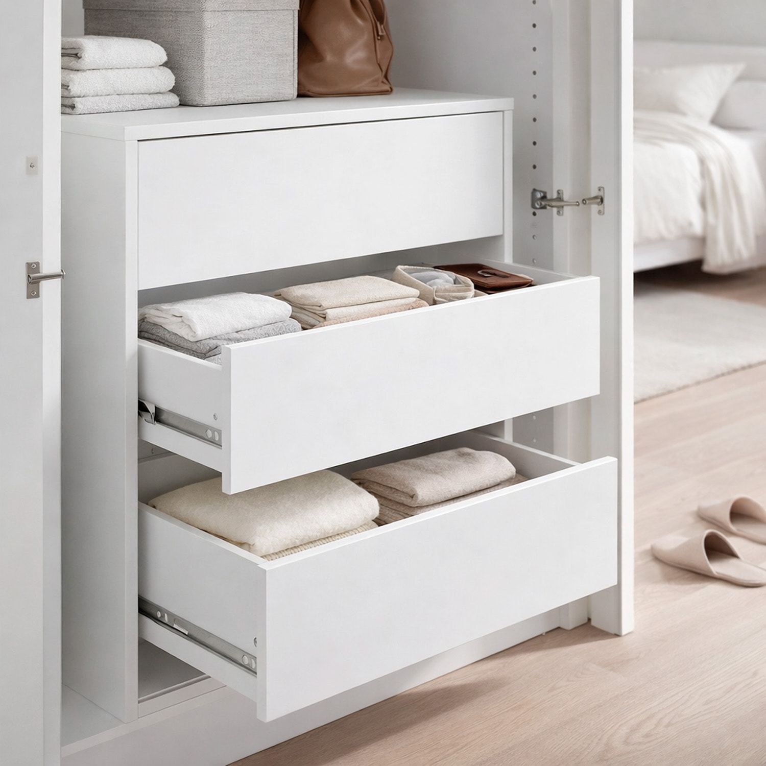 Cassettiera A 3 Cassetti Con Guide Metalliche Salvaspazio E Compatta Per Camera Da Letto Armadio Cabina Armadio Minimal 60 x 57 x 44 Cm Colore Bianco