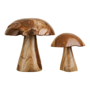 Funghi decorativi Kodi in teak naturale, set di 2