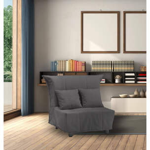 Divano Letto Alma, Divano singolo, 100% Made in Italy, Poltrona soggiorno con apertura a carrello, in tessuto imbottito, con cuscini inclusi, Cm 85x90h85, colore Grigio