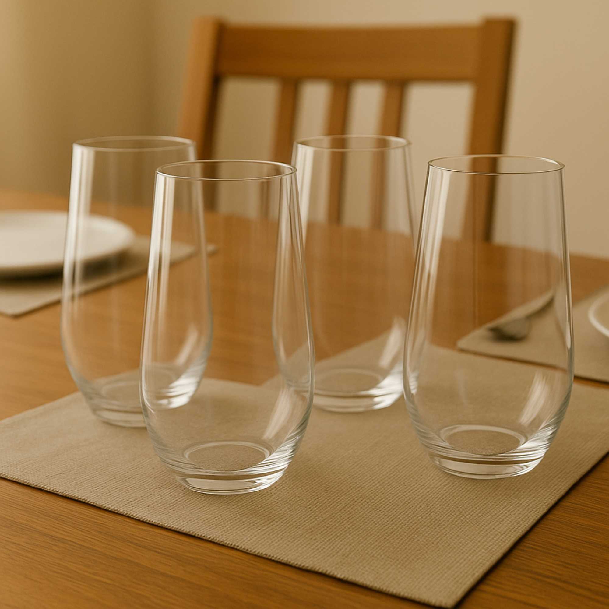 Juego de 4 vasos de cristal transparente con diseño de rayas en relieve de 580 ml