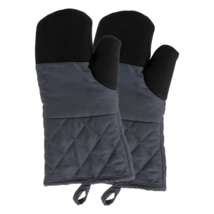 2 gants de cuisine textile néoprène noir et gris