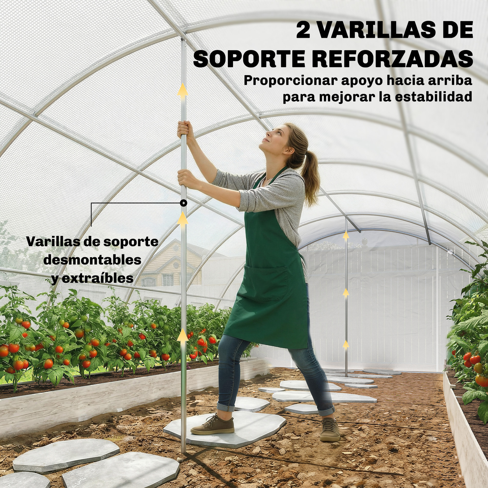 Invernadero de Exterior 6x4x2 m, Invernadero de Túnel con 2 Varillas de Soporte, Puertas Enrollables, Ventanas de Malla, Cubierta PE y Marco de Acero Galvanizado, Anti-UV, Impermeable, Blanco