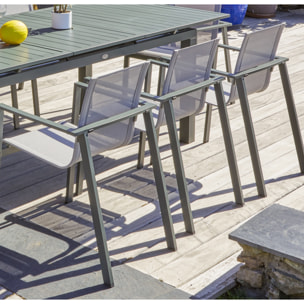 MIAMI - Ensemble repas de jardin 12 places en aluminium kaki