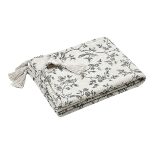 Plaid imprimé floral esprit campagne chic - Ecru