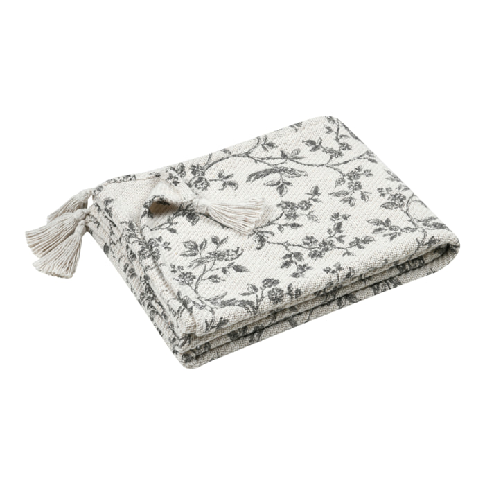 Plaid imprimé floral esprit campagne chic - Ecru