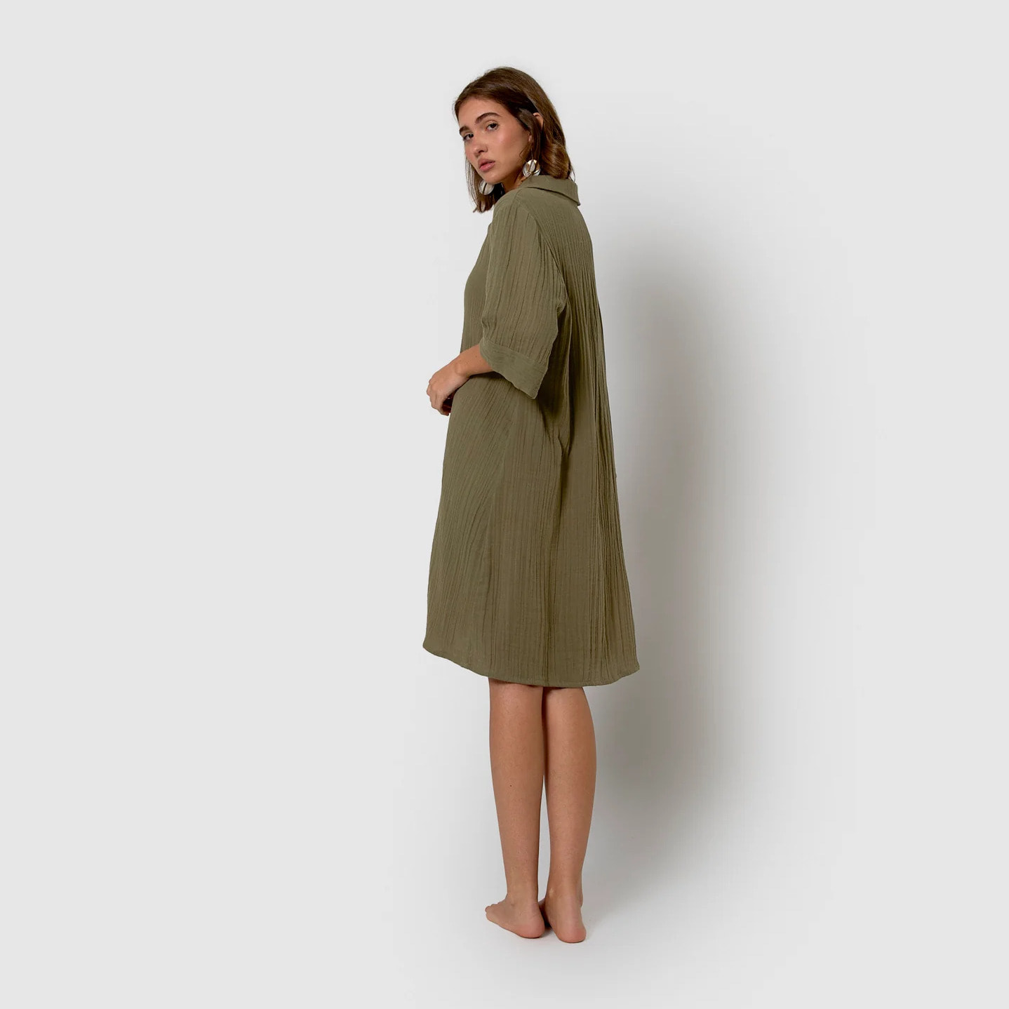 Vestido corto muselina verde cacería