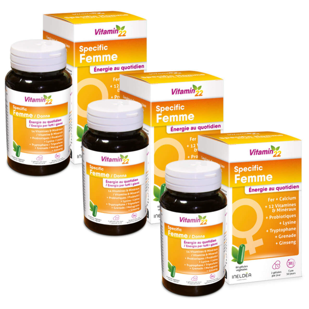 VITAMIN'22 - Specific Femme - A base de 14 vitamines et minéraux - Action fortifiante et anti-fatigue - Fabriqué en France - Cure de 90 jours - Lot de 3