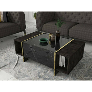 Tavolino da salotto Dpagliar, Tavolo basso da caffè, Portariviste per divano, Ripiano da soggiorno, 104x60h37 cm, Nero e Oro