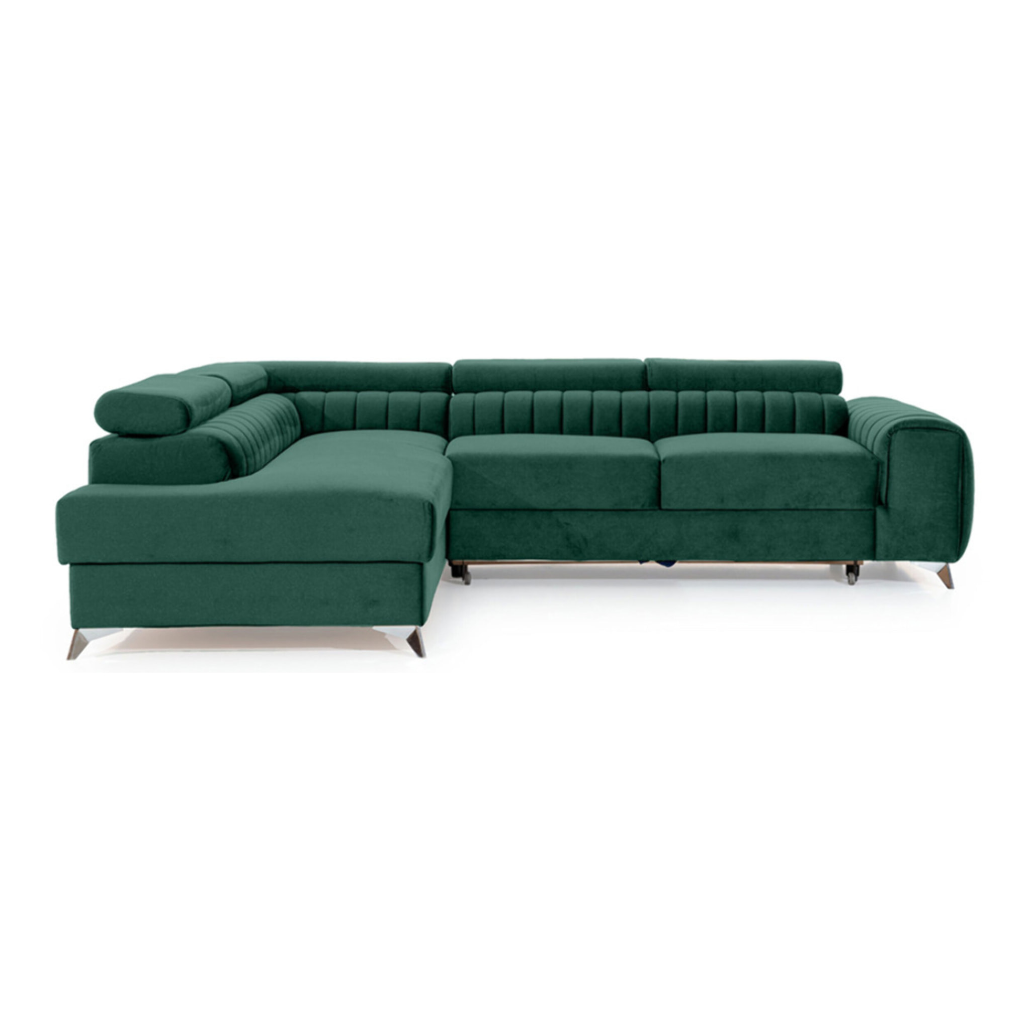 Talisay - canapé d'angle gauche - 5 places - convertible avec coffre - en velours - Vert