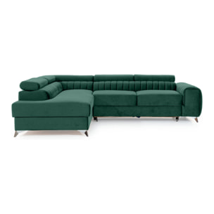 Talisay - canapé d'angle gauche - 5 places - convertible avec coffre - en velours - Vert