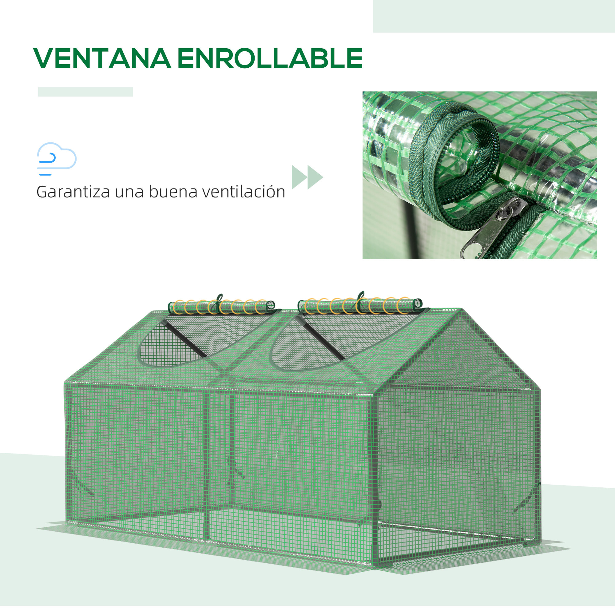 Invernadero de Terraza 120x60x60 cm Caseta de Jardín Acero con 2 Ventanas Enrollables Vivero Casero para Cultivo de Plantas Verduras Flores Verde