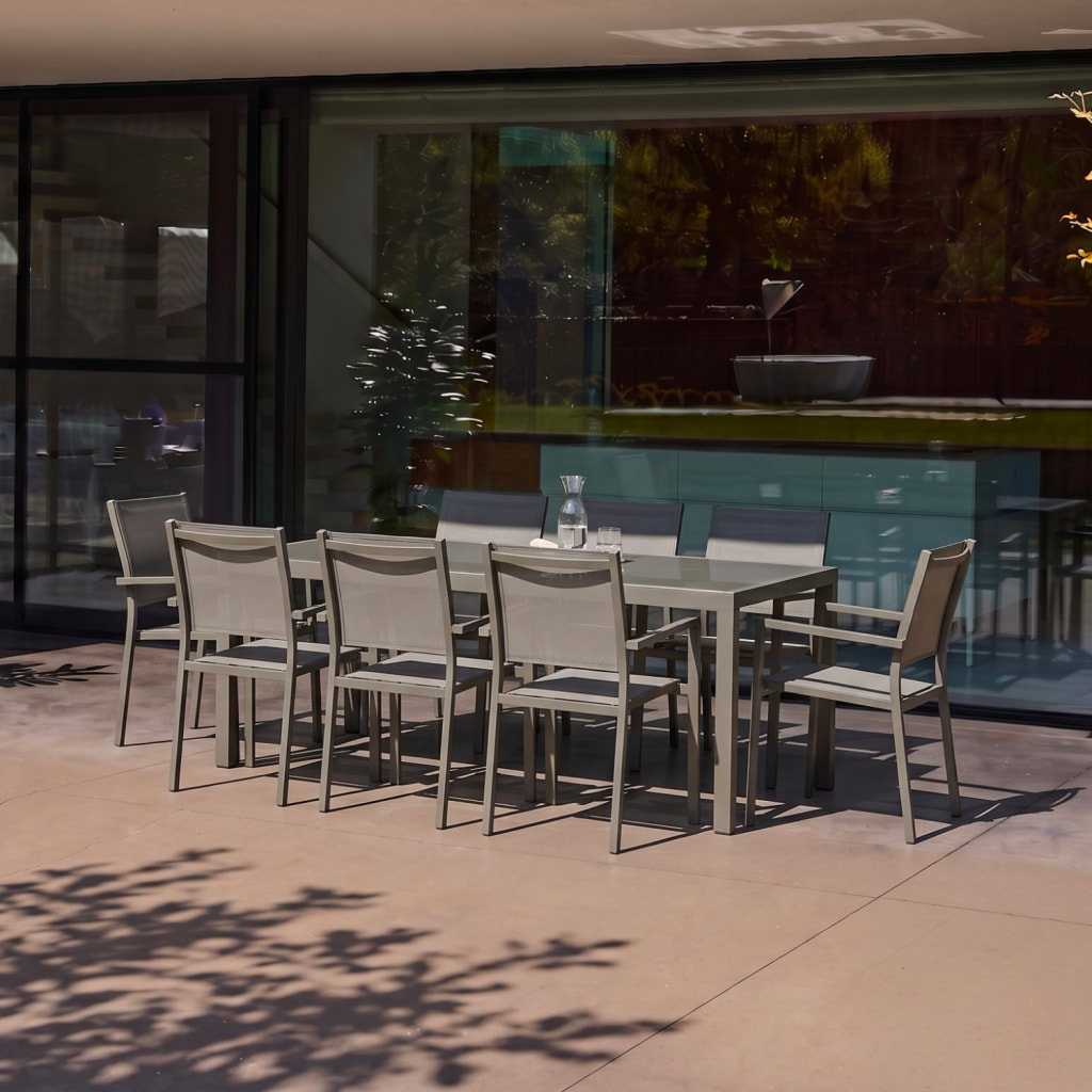 Table de jardin aluminium + 8 assises CAPUA 180