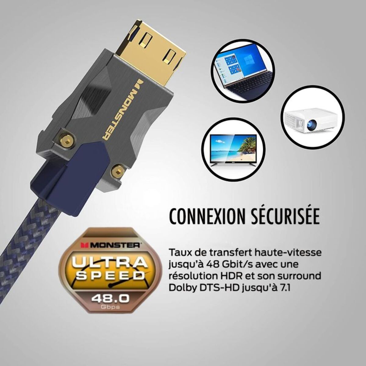 Câble HDMI MONSTERCABLE M3000 UHD 8K DOLBYVISION HDR 48GBPS 1.5M