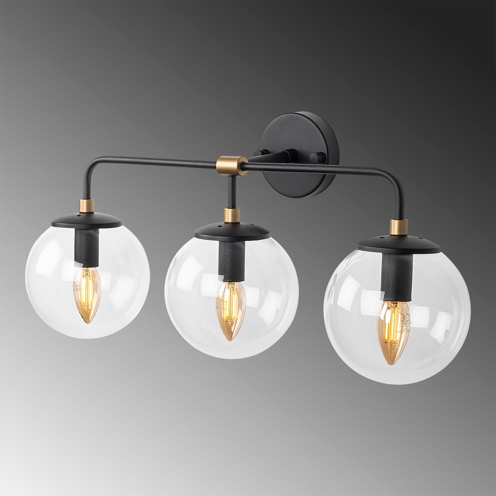 Aplique de pared pantalla transparente, metal , negro, 56x21x27, casquillo 3 x E14 Max 40 W