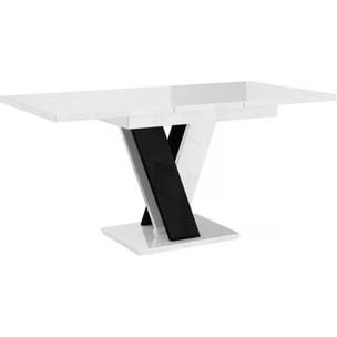 Table repas extensible ''Masiv'' - 120/160 x 80 x 75 cm - Blanc brillant/Noir brillant