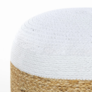 Pouf rond en jute et blanc D40 cm - Billy