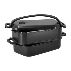 Lunch box da 1,6L di capacità. Realizzata in PP riciclato. Include 2 scomparti indipendenti con scatole a chiusura ermetica, da 800 ml ciascuna.
