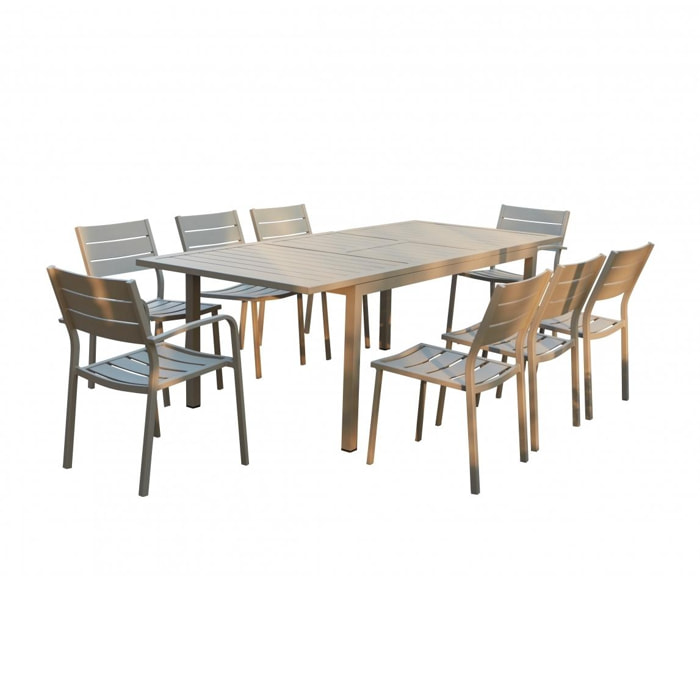 Table de jardin extensible 6 chaises et 2 fauteuils en alu LACERDA