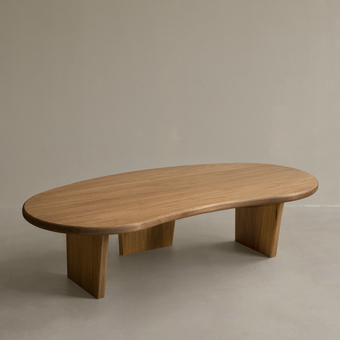 Mesa de centro de madera maciza de álamo de formas orgánicas con tres patas de 120cm Alto: 30 Largo: 120 Ancho: 59.4