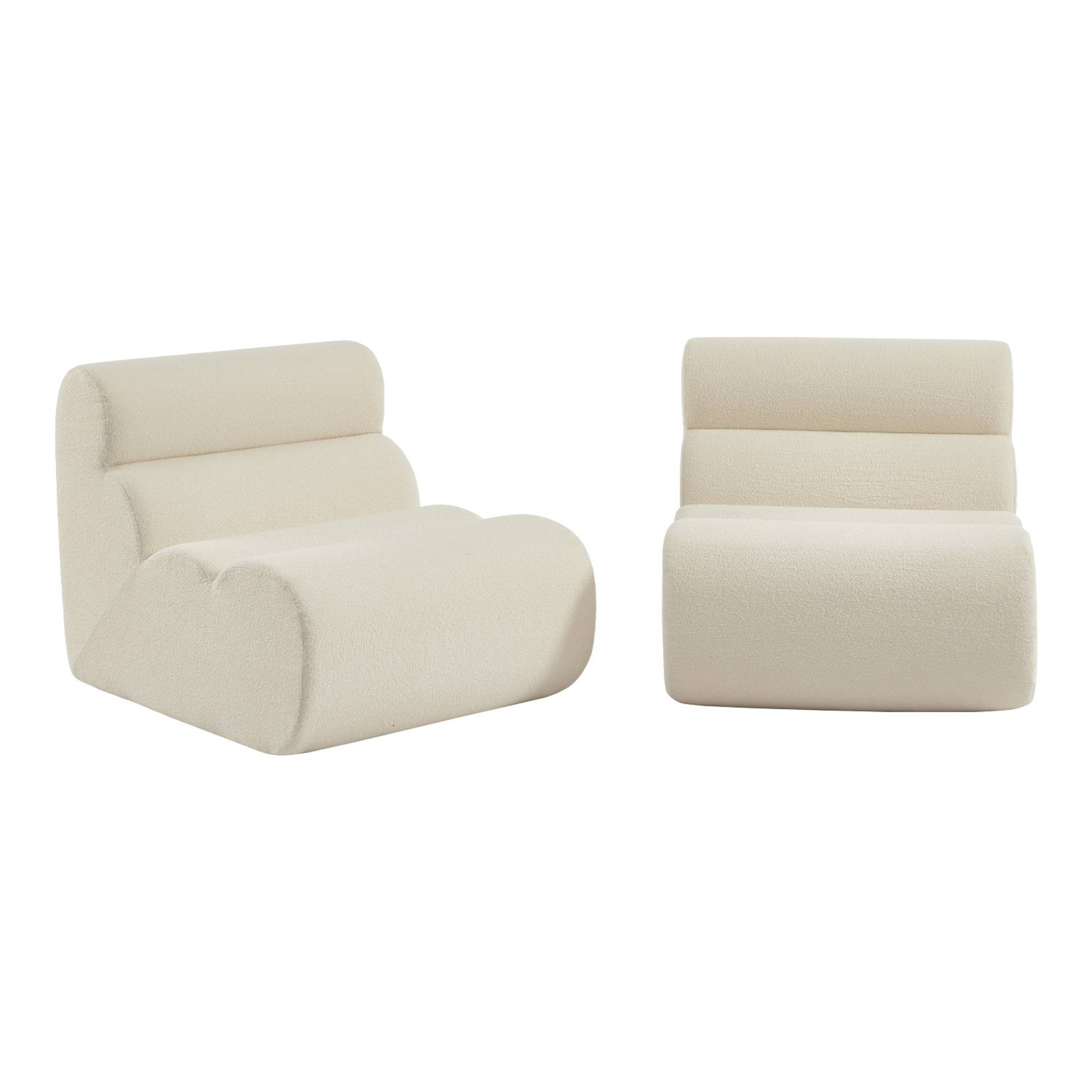 Lot de 2 chauffeuses bouclette texturée blanc 1 place - L 81 x P 99 x H 75cm - Nova