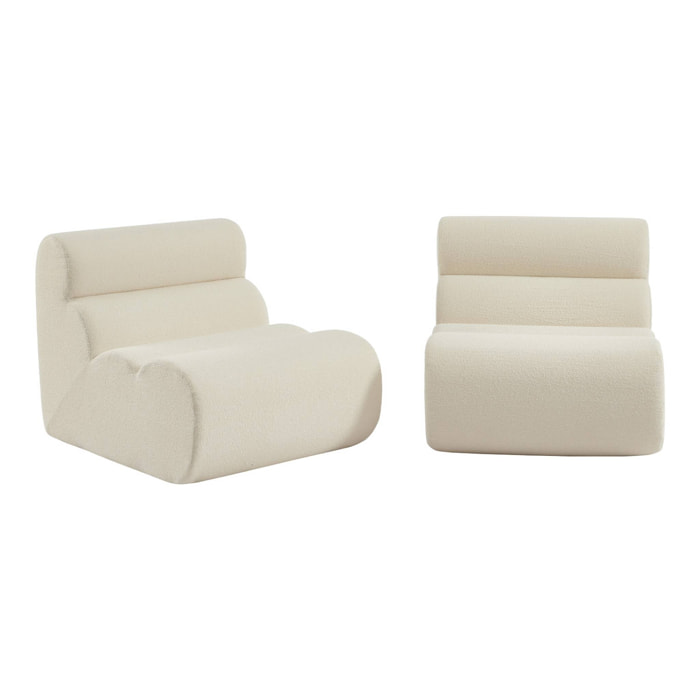 Lot de 2 chauffeuses bouclette texturée blanc 1 place - L 81 x P 99 x H 75cm - Nova