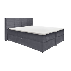 Lit boxspring complet en velours gris ou taupe 160x200 - GENEVE